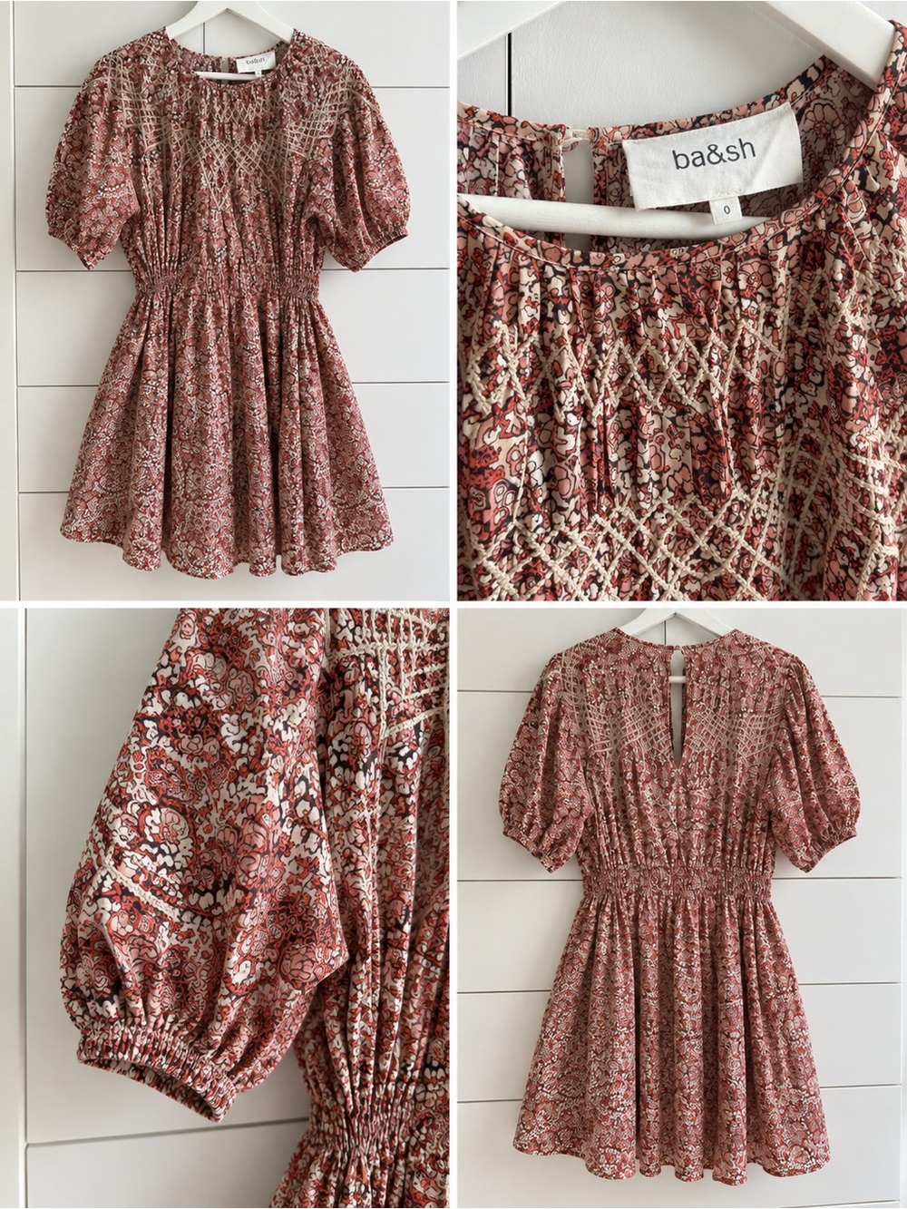 ba&sh Rust Red Floral Smocked Mini Dress - Picture 2 of 2